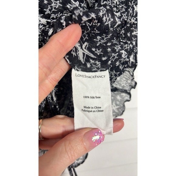 LoveShackFancy Scarlett Star Print 100% Silk Ruffle Peasant Top Size Small - Picture 6 of 11